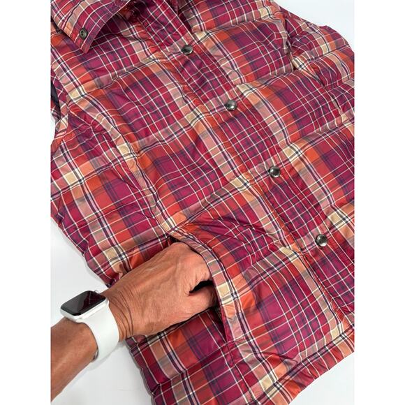 EUC Lands End Down Puffer Vest Womens SMALL Red Plaid Feather insulated Jacket - Picture 4 of 9